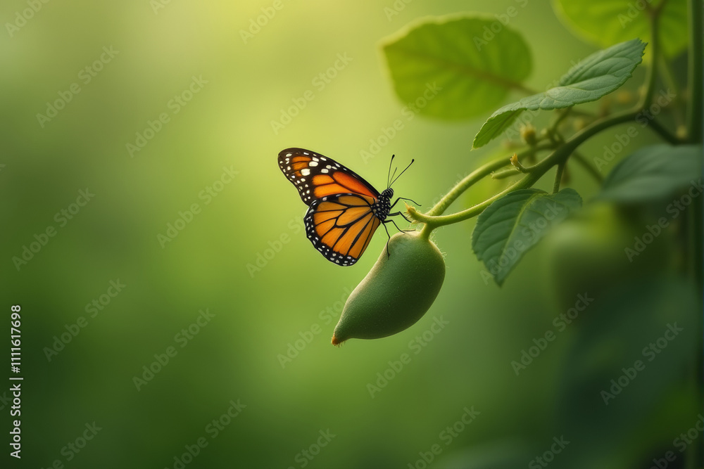 A beautiful orange butterfly with black stripes rests on a green leaf, basking in the warm sunlight. A beautiful orange butterfly with black stripes rests on a green leaf, basking in the warm sunlight.