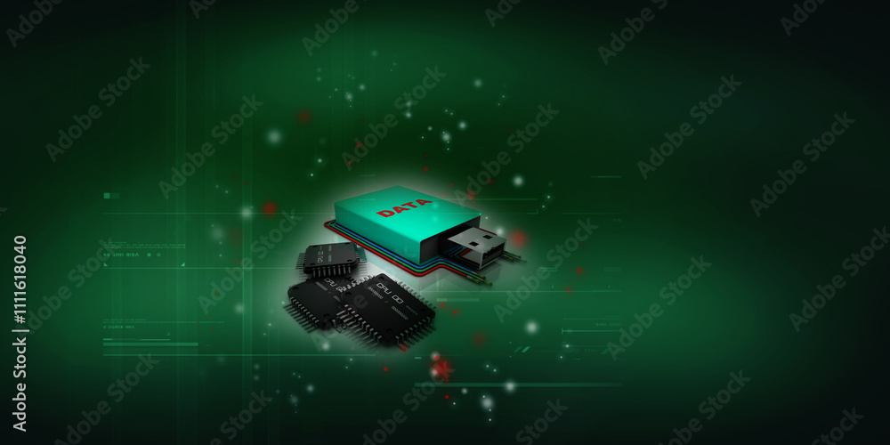 3d rendering Pen driver with computer microchip 3d rendering Pen driver with computer microchip
