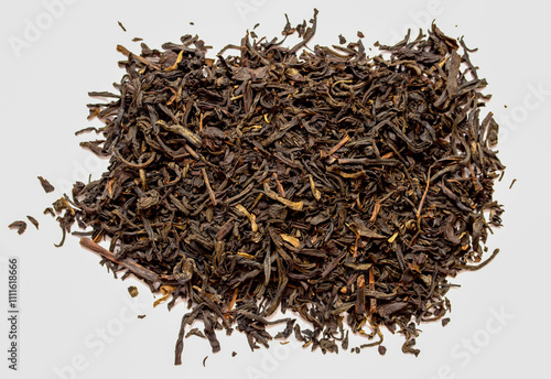 A pile of black tea leaves