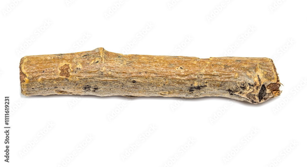 A long, thin piece of wood with a brownish color A long, thin piece of wood with a brownish color