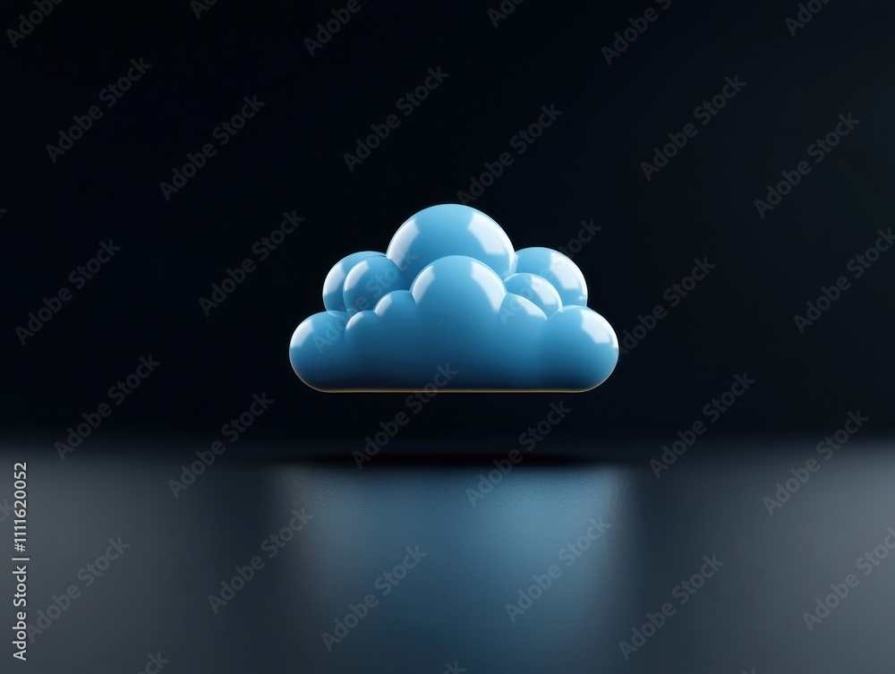 Blue Cloud Shape Floating in Dark Background with Glossy Finish Blue Cloud Shape Floating in Dark Background with Glossy Finish