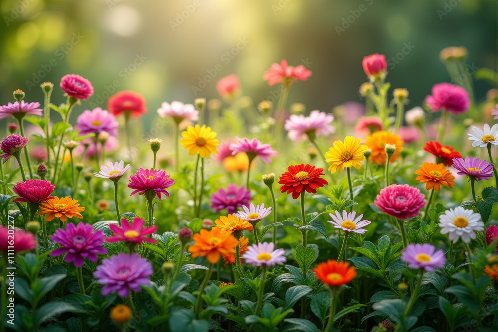 A vibrant field of colorful wildflowers bathed in warm sunlight, symbolizing the beauty and renewal of spring. A vibrant field of colorful wildflowers bathed in warm sunlight, symbolizing the beauty and renewal of spring.