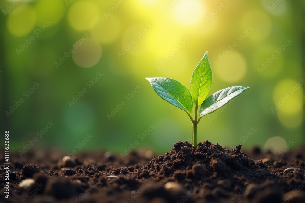 A single seedling emerges from rich soil, bathed in the warm glow of the morning sun. It symbolizes growth, new beginnings, and the potential for life. A single seedling emerges from rich soil, bathed in the warm glow of the morning sun. It symbolizes growth, new beginnings, and the potential for life.