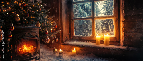 Roaring fire  festive tree  frosted window-1