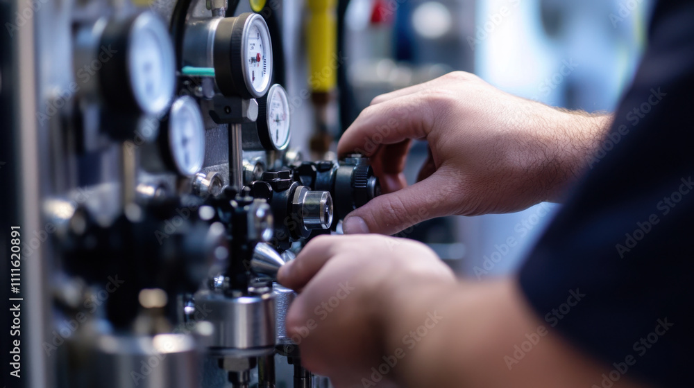 Hands adjusting valves on dialysis machine, showcasing precision and care in medical setting Hands adjusting valves on dialysis machine, showcasing precision and care in medical setting