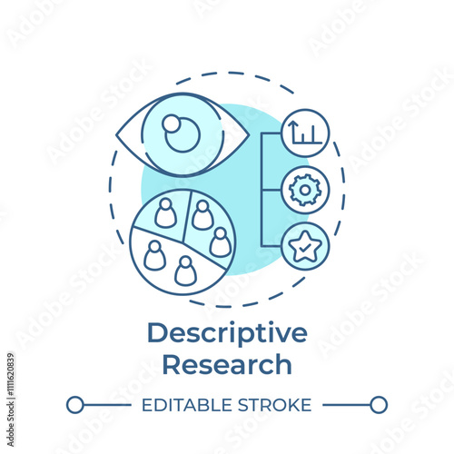 Descriptive research soft blue concept icon. Statistical metrics, market. Monitoring, control. Round shape line illustration. Abstract idea. Graphic design. Easy to use in infographic, presentation