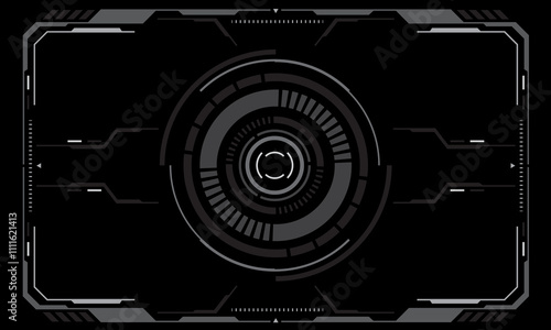 HUD sci-fi interface screen view white circular geometric design virtual futuristic technology creative display on black vector