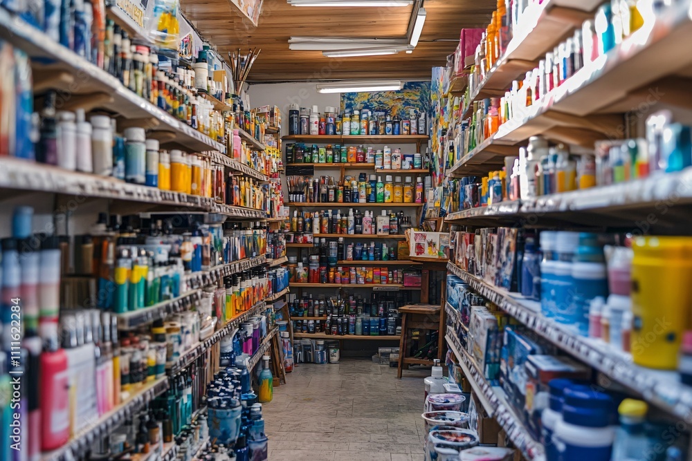 Colorful Aisle of Art Supplies in a Creative Studio Shop Colorful Aisle of Art Supplies in a Creative Studio Shop