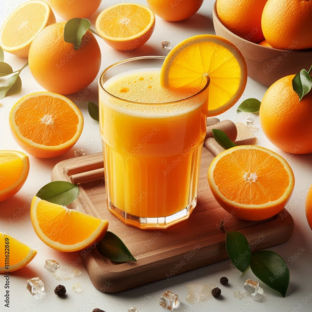 Refreshing Orange Juice in a Glass Isolated on White background Refreshing Orange Juice in a Glass Isolated on White background