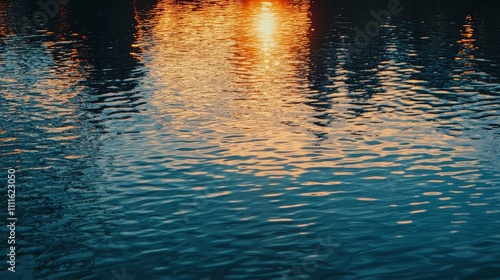 Serene Sunset Reflection on Calm Water Surface