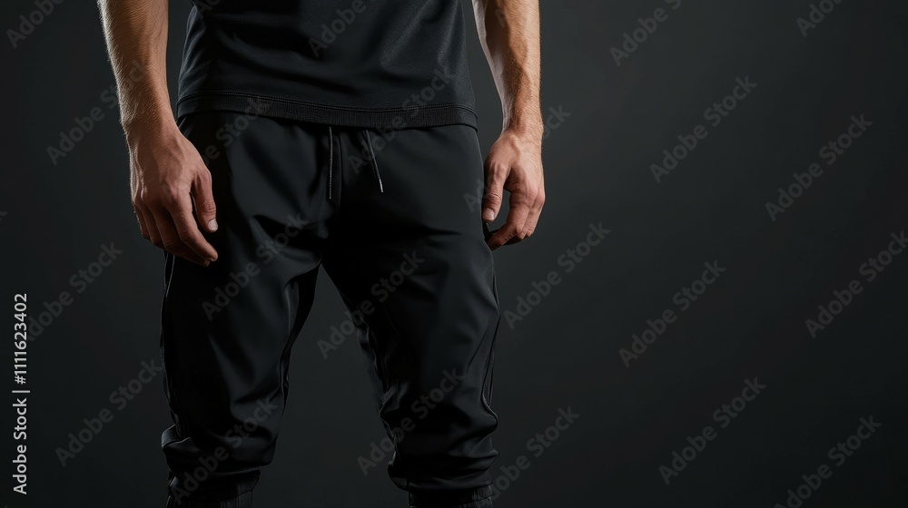 Man in black athletic pants. Man in black athletic pants.
