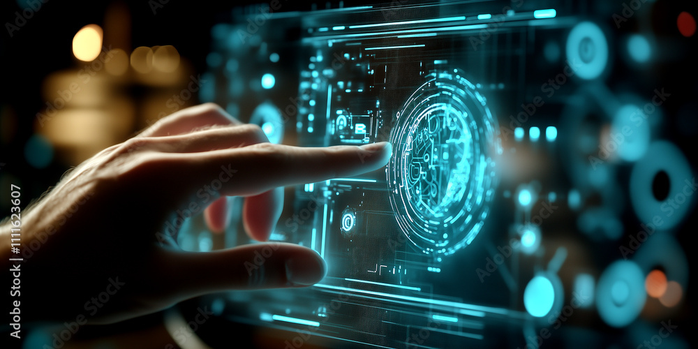 Person interacting with futuristic digital world map interface display. Person interacting with futuristic digital world map interface display.