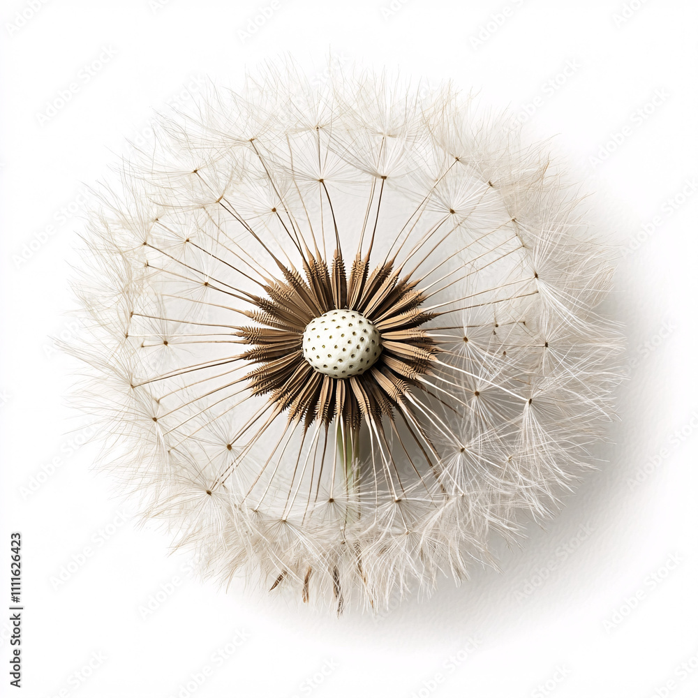 A close-up of a dandelion puff, showcasing its delicate white seeds radiating from a central brown seed head. A close-up of a dandelion puff, showcasing its delicate white seeds radiating from a central brown seed head.