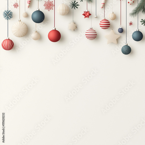 Paper Christmas Background with ornaments. border for christmas