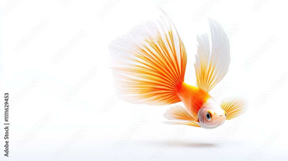 Fototapeta premium A dynamic shot of a Betta fish's colorful fins and tail, isolated on a white background, showcasing its beauty and grace as a popular freshwater aquarium species.