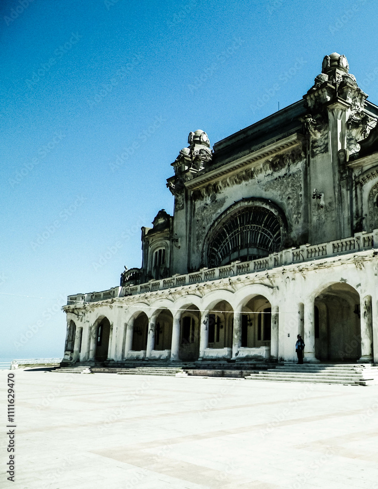 Obraz premium Architectural details of old casino building in Constanta, Romania.