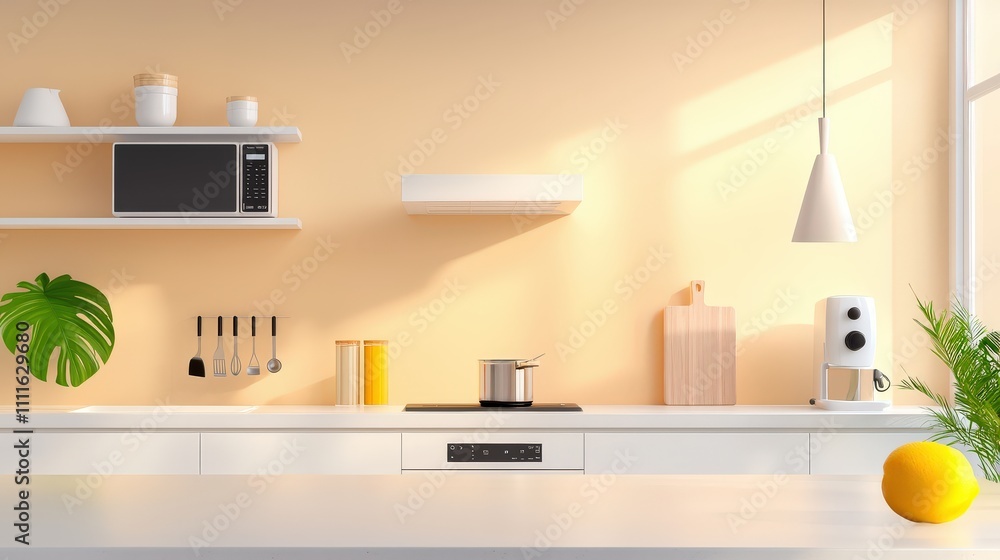 A kitchen with clean countertops, few utensils, and no clutter, emphasizing a spacious and functional cooking space. A kitchen with clean countertops, few utensils, and no clutter, emphasizing a spacious and functional cooking space.