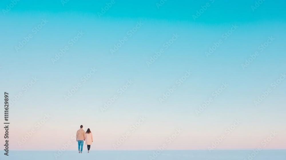 Serene Winter Beach Walk Minimalist Couples Escape Under Pastel Sky Serene Winter Beach Walk Minimalist Couples Escape Under Pastel Sky