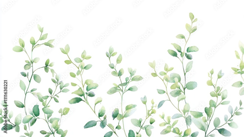 Watercolor Green Leaves Botanical Illustration Spring Greenery Nature Background Watercolor Green Leaves Botanical Illustration Spring Greenery Nature Background
