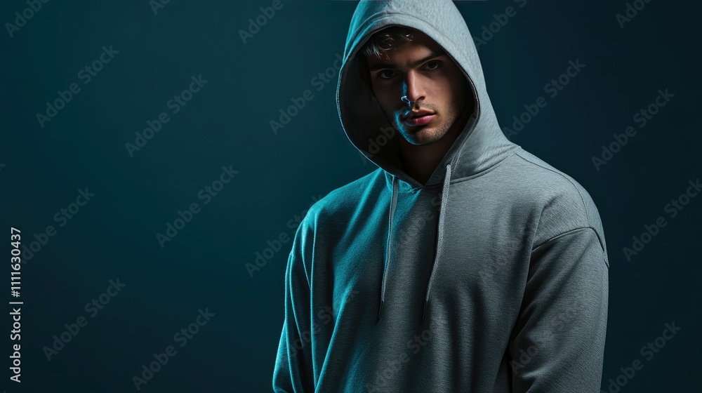 Man in grey hoodie, serious expression. Man in grey hoodie, serious expression.