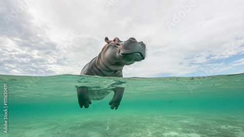 Hippopotamus Half-Submerged...