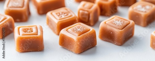 New Year-themed caramel candies shaped like festive numbers and symbols, luxury sweets, whimsical yet refined