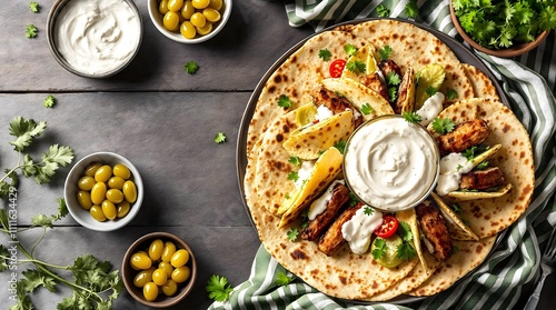 Grilled Shashlik Non Wraps with Yogurt and Flatbread (Kazakhstan Cuisine) photo