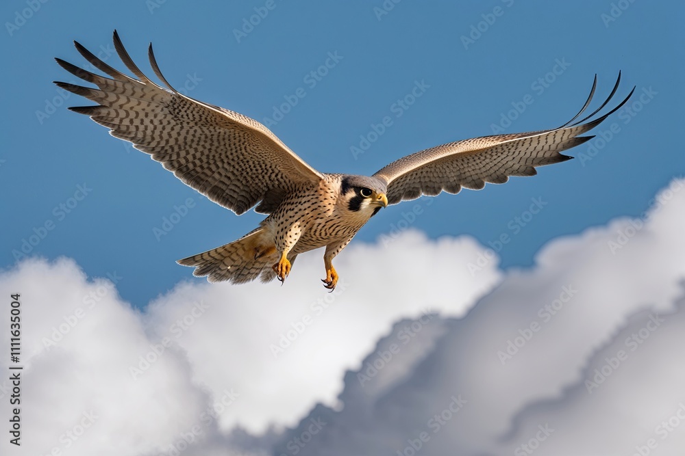 Fototapeta premium Swift Falcon Soaring Through Clouds Aerial Predator in Action