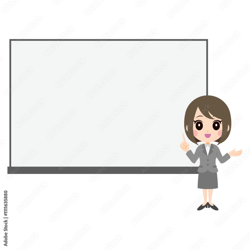 女性会社員とホワイトボード 女性会社員とホワイトボード