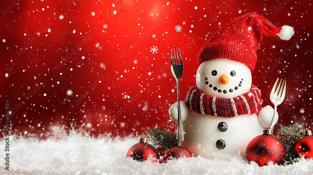 Adorable Snowman on a Festive Christmas Dinner Table Adorable Snowman on a Festive Christmas Dinner Table