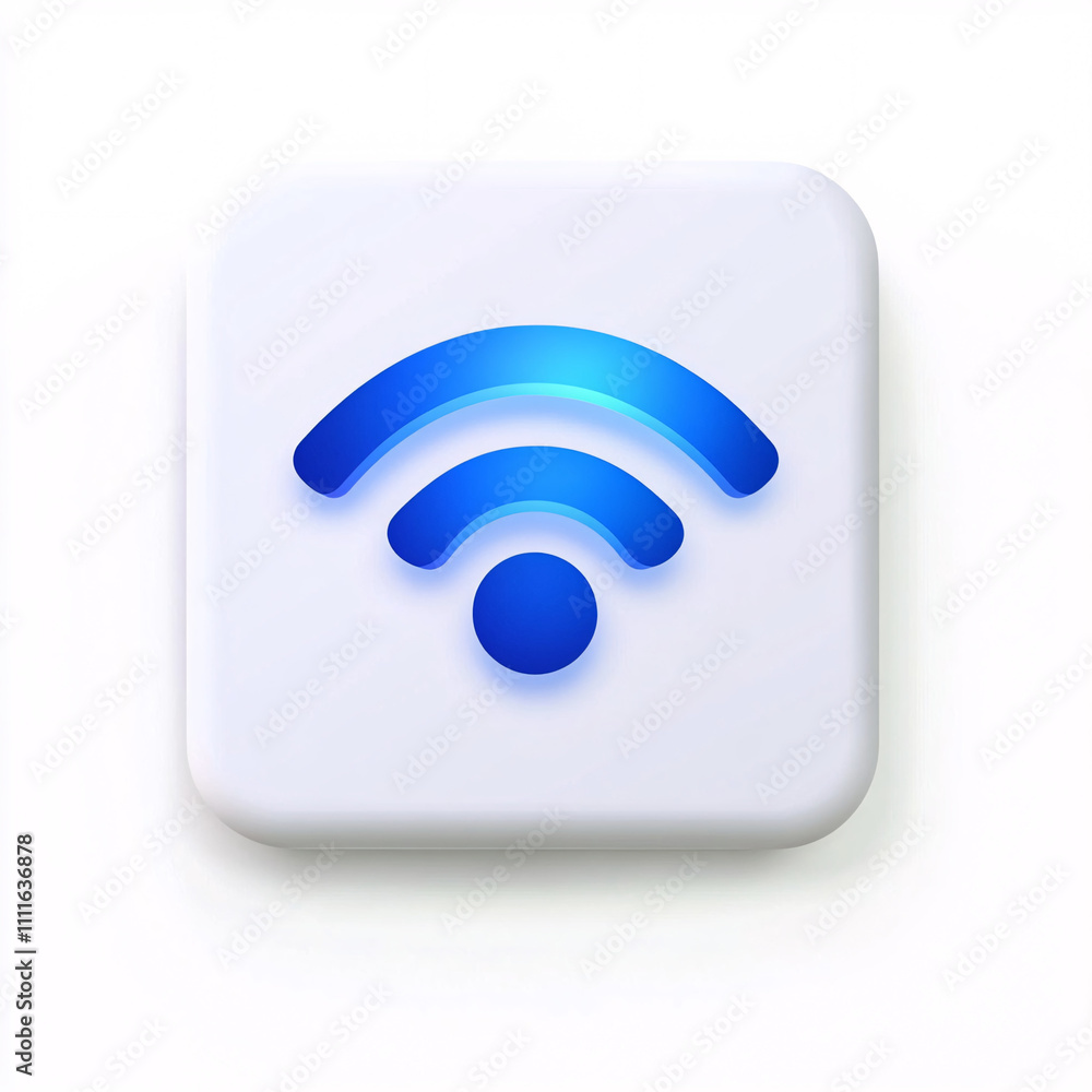 A modern, blue Wi-Fi icon on a white background, symbolizing wireless connectivity and internet access. A modern, blue Wi-Fi icon on a white background, symbolizing wireless connectivity and internet access.