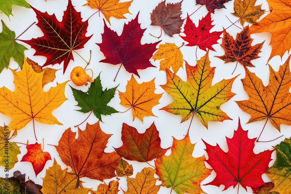 Fototapeta premium Vibrant Autumn Leaves Display on a White Background