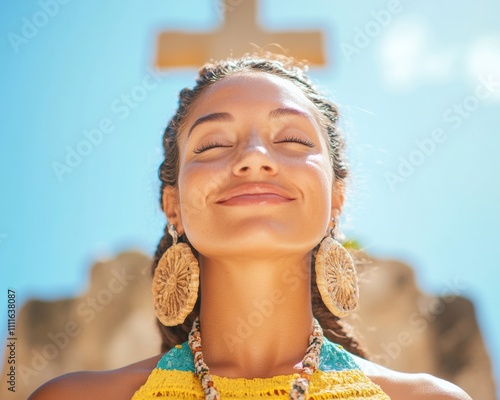 Joyful Chamorro Dancer on Santa Marian Kamalen Day - Cultural Celebration and Thanksgiving Spirit photo