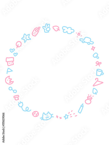 Wallpaper Mural 落書きを詰め合わせたような手描きの可愛いパステル円形フレーム Torontodigital.ca