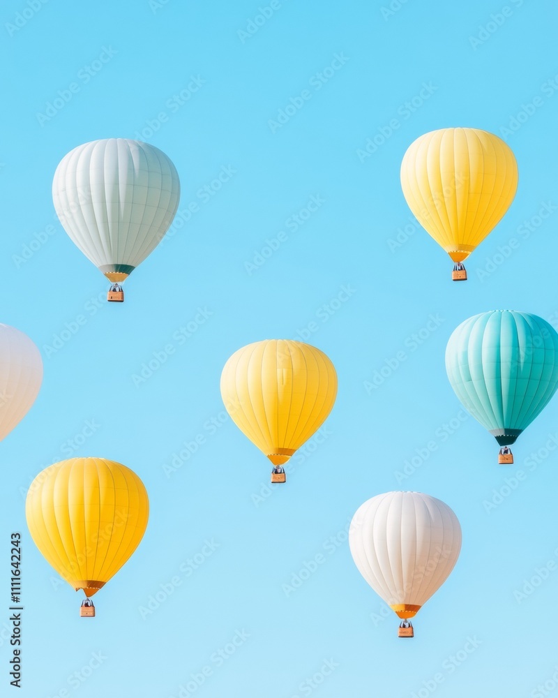 Fototapeta premium Colorful Hot Air Balloons Fill Clear Sky at Festival Sunrise