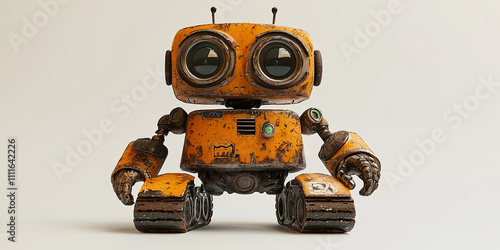 A cute baby robot, isolated on a light grey background, generative AI