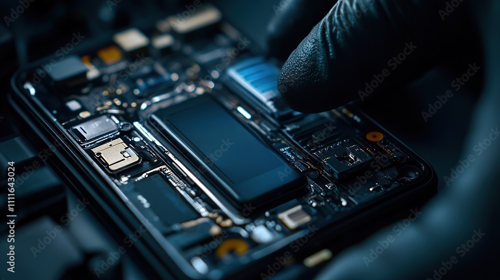 Close-up of a hand assembling electronic components on a circuit board. Close-up of a hand assembling electronic components on a circuit board.