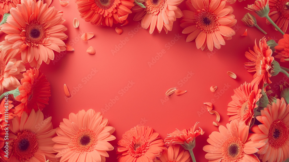 A flat lay design featuring a Living Coral Pantone A flat lay design featuring a Living Coral Pantone