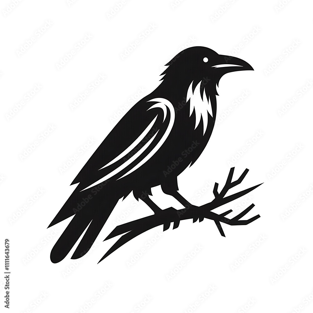 Silhouette of a crow perched on a branch. Silhouette of a crow perched on a branch.