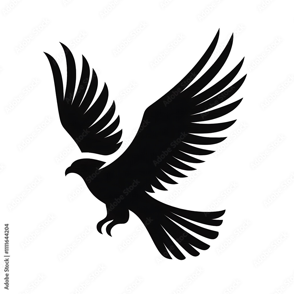 Fototapeta premium Black silhouette of a soaring eagle with wings spread.