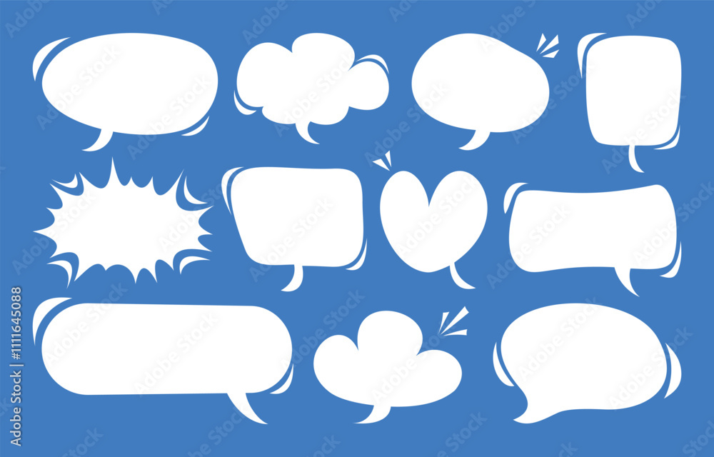 Set of unique comic speech bubbles. Blank empty speak bubble text, message box, chatting box. Vector cartoon illustration Set of unique comic speech bubbles. Blank empty speak bubble text, message box, chatting box. Vector cartoon illustration