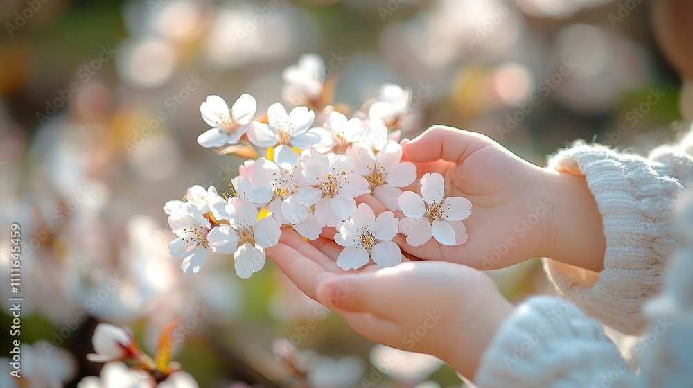 Delicate hands holding blooming flowers in soft sunlight. Delicate hands holding blooming flowers in soft sunlight.