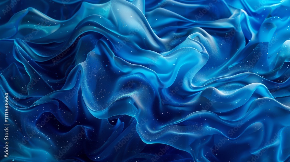 Abstract blue translucent fabric with glitter particles flowing smoothly, creating a mesmerizing visual effect Abstract blue translucent fabric with glitter particles flowing smoothly, creating a mesmerizing visual effect