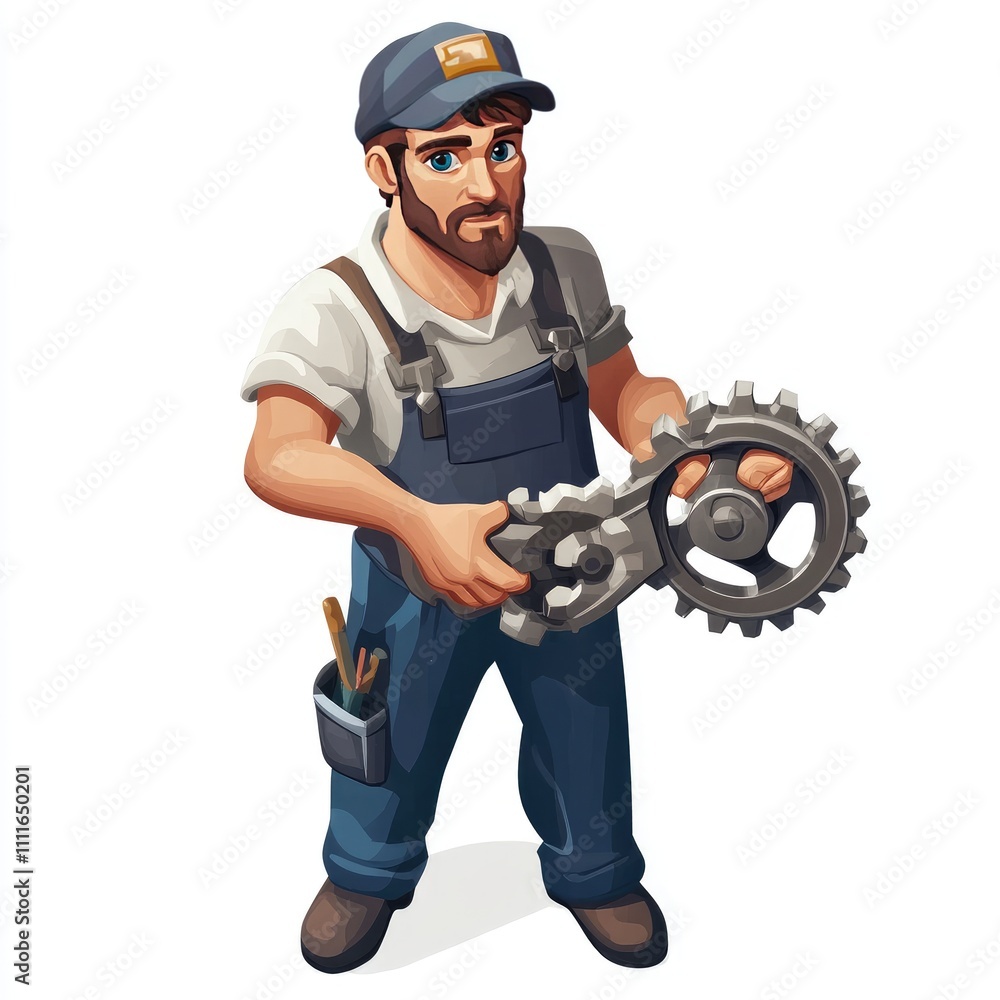 Mechanic holding gears. Mechanic holding gears.