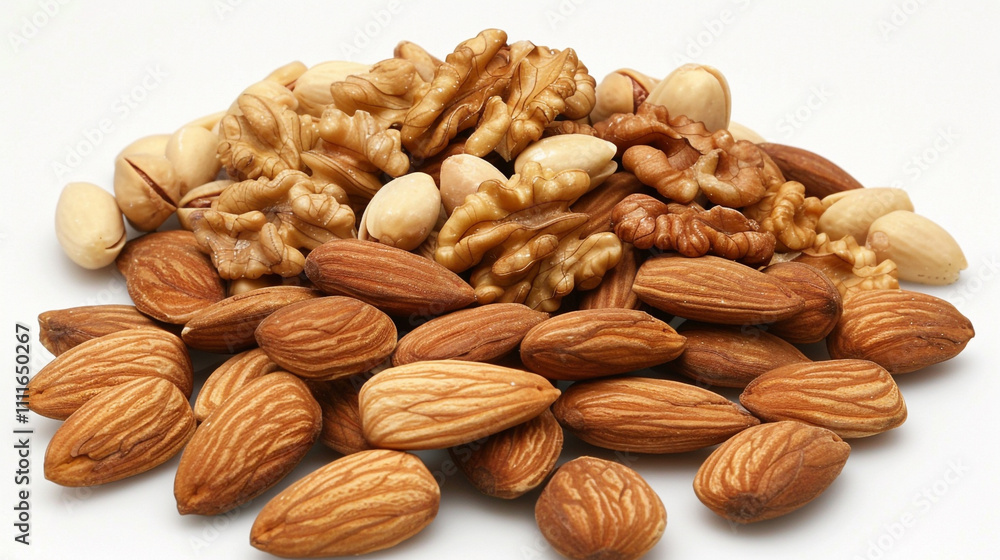 almonds and nuts on white background almonds and nuts on white background