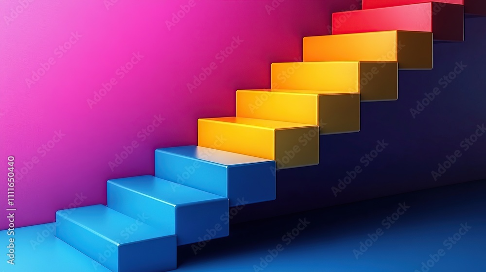 A colorful staircase with vibrant gradient background. A colorful staircase with vibrant gradient background.