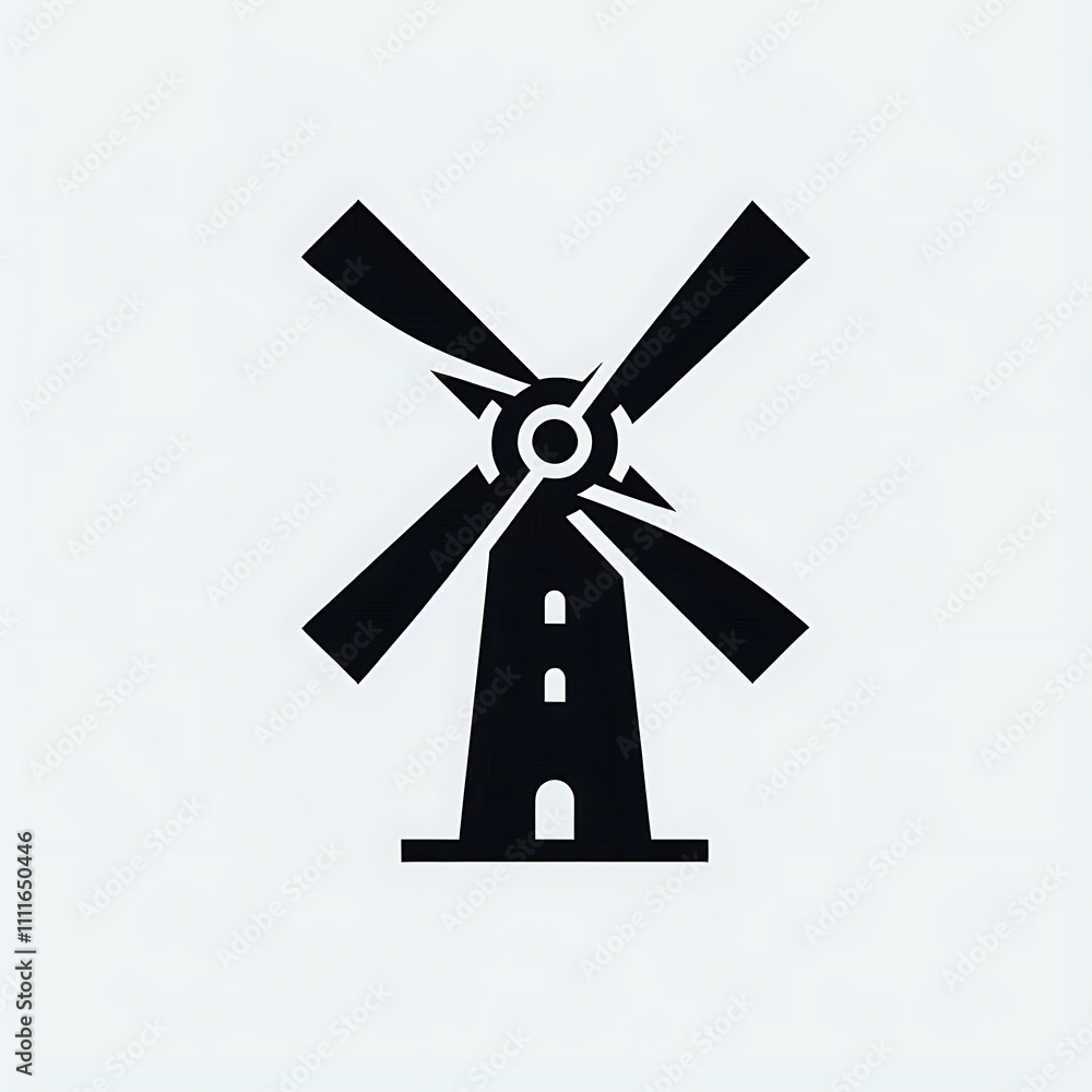 Silhouette of a windmill with rotating blades. Silhouette of a windmill with rotating blades.