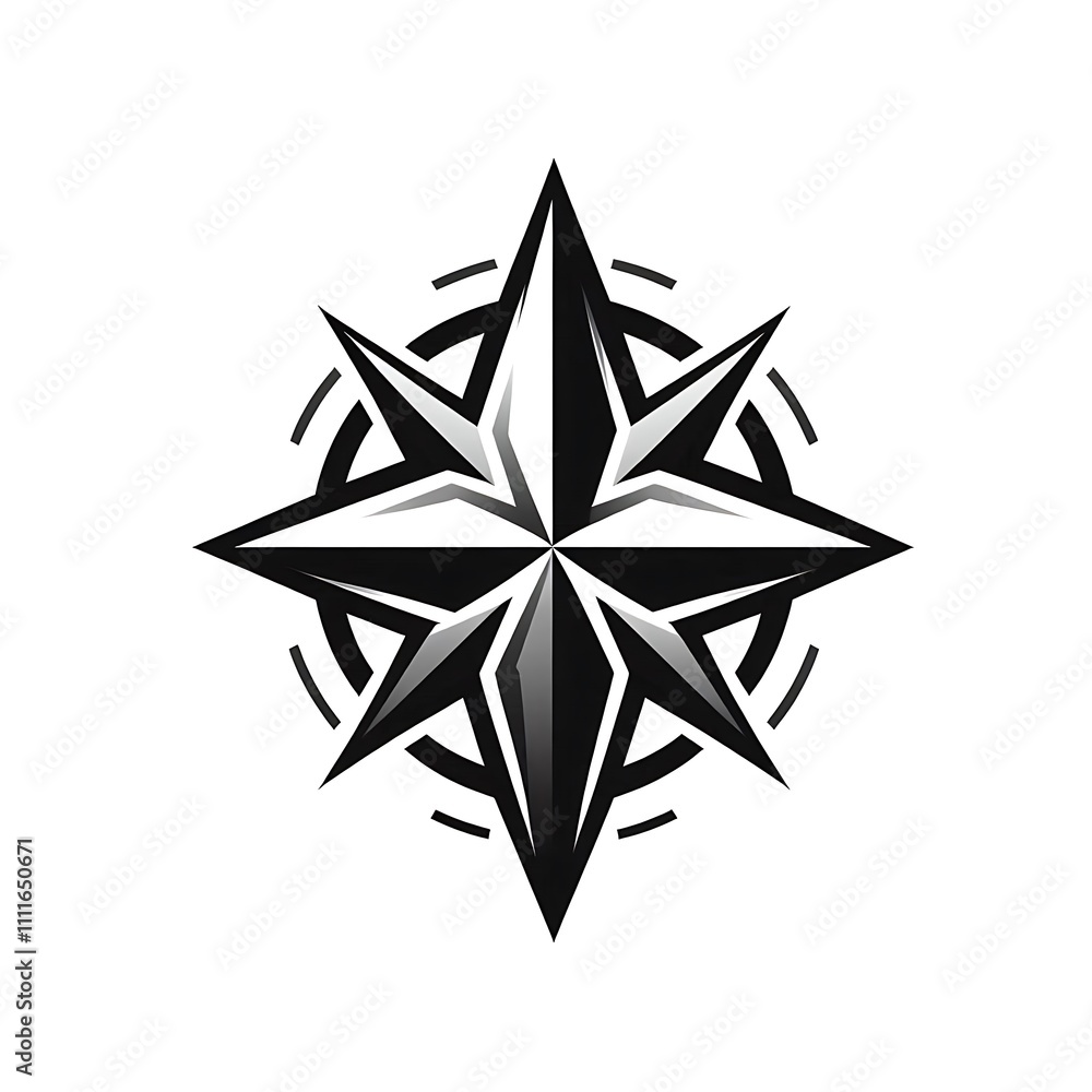 Obraz premium Black and white compass rose design.