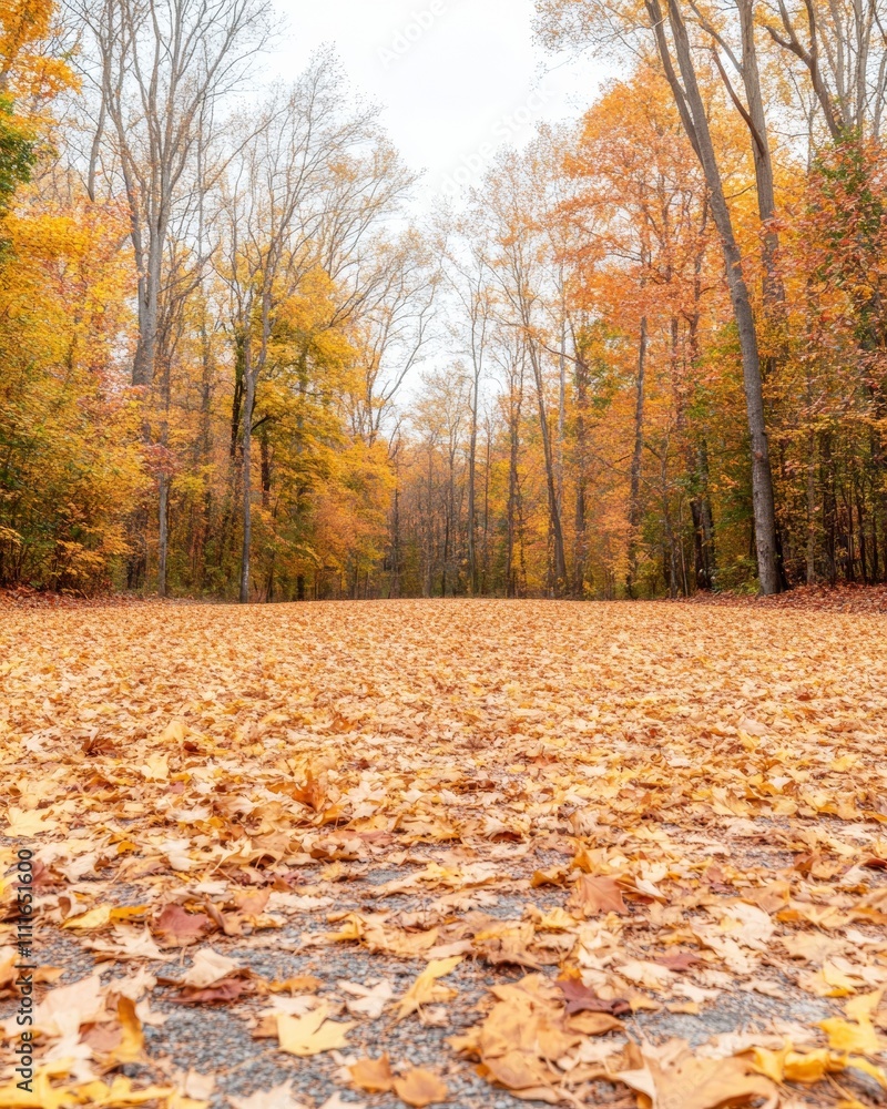 Serene Autumn Pathway Golden Leaf-Covered Forest Path Serene Autumn Pathway Golden Leaf-Covered Forest Path