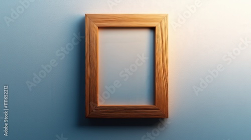 Empty Wooden Frame Blue Wall Mockup